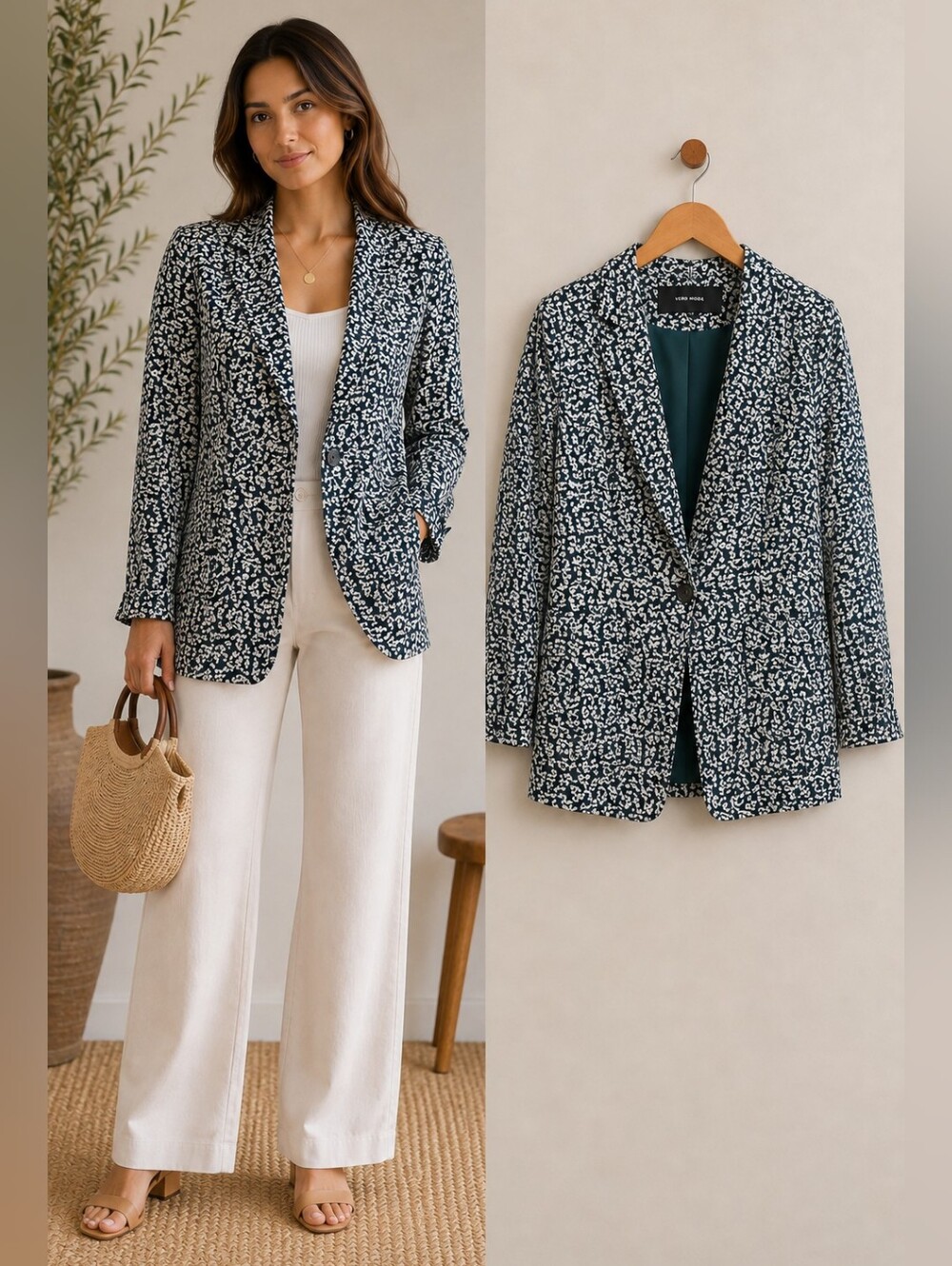 Minimalist Style Vero Moda Lightweight Blazer Mini Floral Pattern Summer Jacket